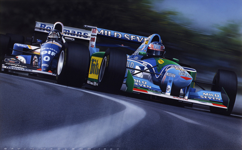 Damon Hill attempts to overtake Michael Schumacher at the title-deciding Adelaide GP in 1994